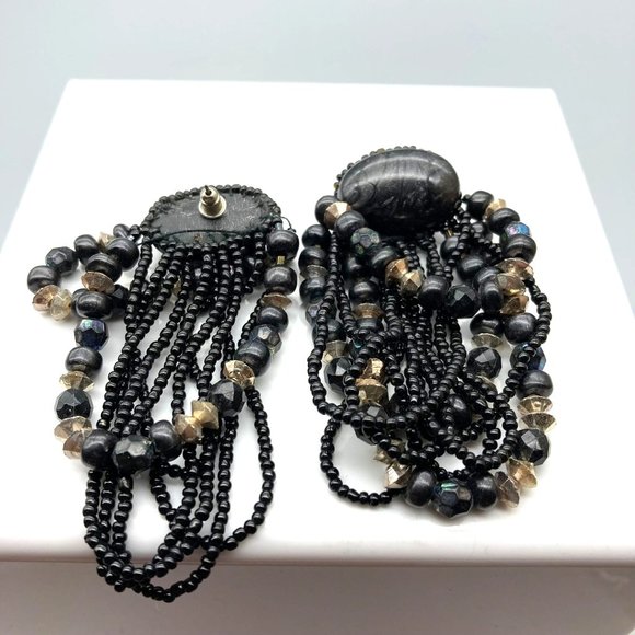 Dangling Grey and Black Sparkle Earrings, Unique Vintage Long Shoulder Dusters - Picture 5 of 5